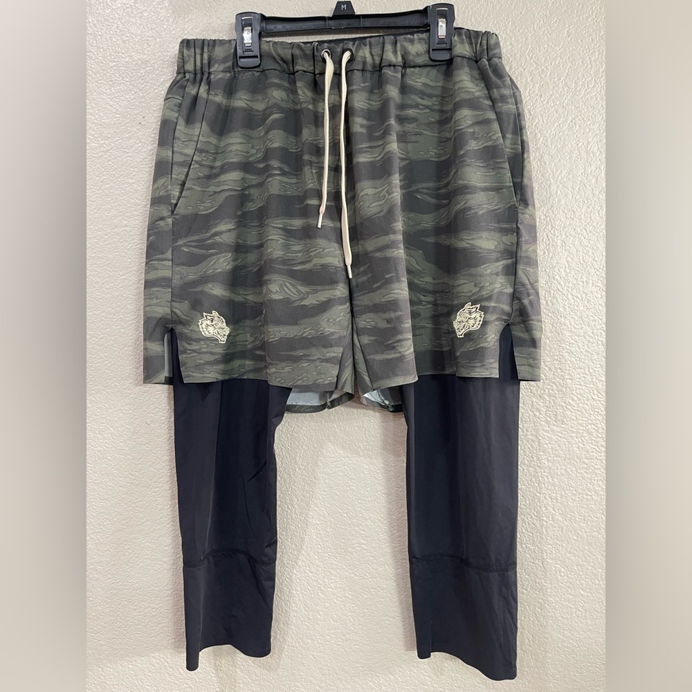 Darc Sport Wolves Camo Layered Athletic Shorts with Black compression Leggings